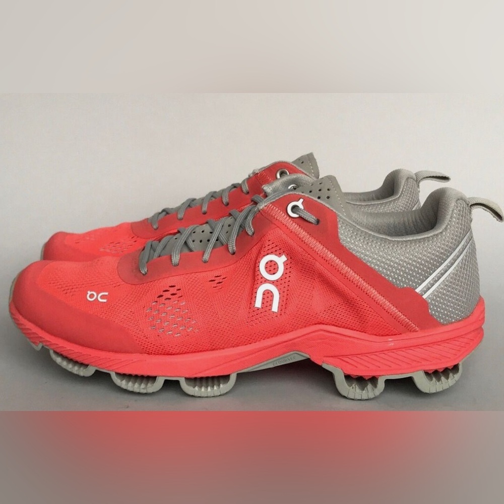 On Running Red and Gray Sneakers
